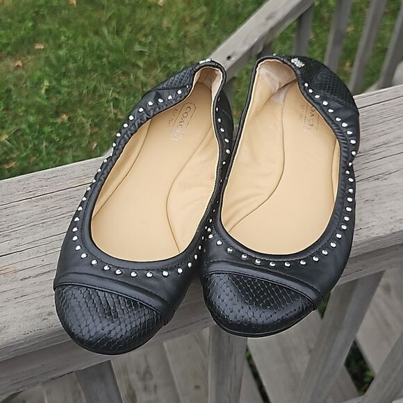 Coach Delia studded and snakeskin flats size 8.5 - Picture 2 of 9